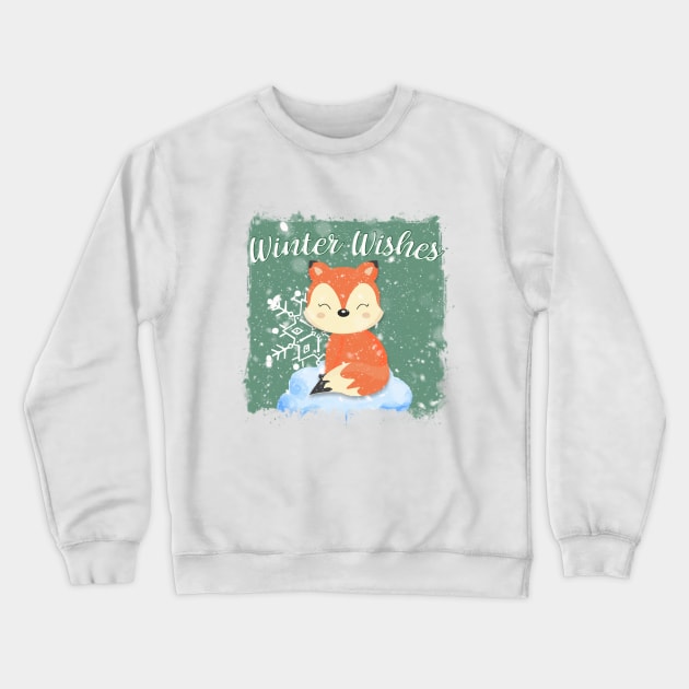 GREEN WINTER WISHES FOX Crewneck Sweatshirt by GreyMoonStudio